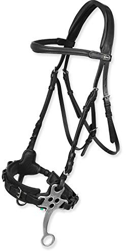 Horses, Brida con Hackamore Hawke, Cabezada de Montar de Calidad, Arnés Indispensable para Montar a Caballo (Full, Negro)