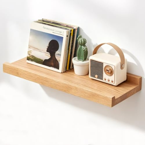 TREOAKWIS Schweberegal Holz, Wandregal Eiche Massiv Bilderleiste Eiche Bücherregal Kinder Wand Regalbrett Holz für Wohnzimmer, Kinderzimmer, Schlafzimmer, Büro (Natürlich, 30 x 15 cm)
