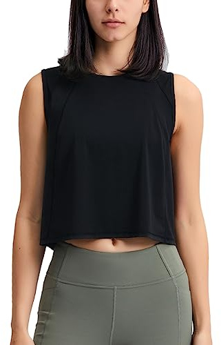 Hanyomo Femmes Yoga Entraînement Débardeurs Aptitude Musculation Gilet court Athlétique Chemises sans manches Noir S