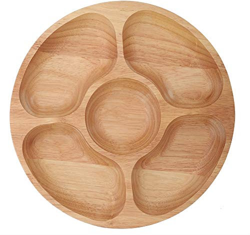 QANYEGN Platos Divididos Redondos De Madera, Bandeja De Comida Multifuncional, Plato De Vajilla, Fuente Para Servir Postres, Aperitivos Y Más(25cm)