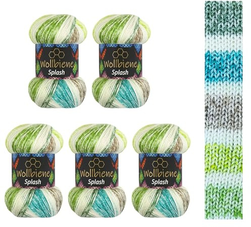 5 x 100g Wollbiene Splash Batik 500 Gramm mit Farbverlauf Antipilling mehrfarbig Multicolor Strickwolle Häkelwolle Wolle Ganzjahreswolle (7030)