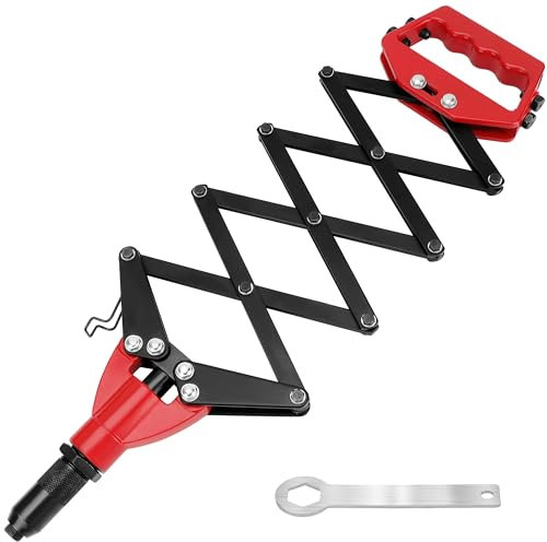 BELLE VOUS Heavy-Duty Lazy Tong Pop Rivet Gun with 5 Nosepieces - Suitable for 3.2-6.4mm Aluminium & Stainless Steel Rivets - Extending Professional Single-Pull Action Riveter Tool - Fast Riveting