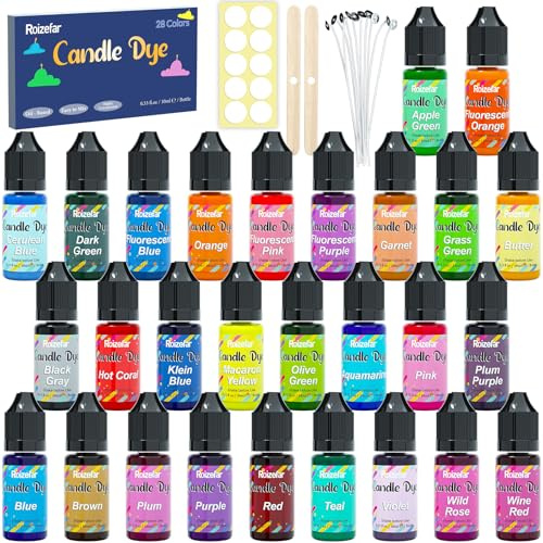 Roizefar Ljusfärg för sojavax, för ljustillverkning, oljebaserad flytande färg för vaxsmältning, mycket koncentrerad ljus vaxfärg, 28 färger