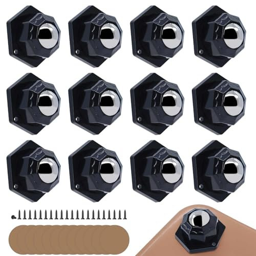 RUNYU 12 PCS Petites Roulettes à Billes à 360 ° Petite Roulette Auto avec 24 Vis + 12 Rubans Adhésifs Double Face pour Meubles Coulissants(Noir)