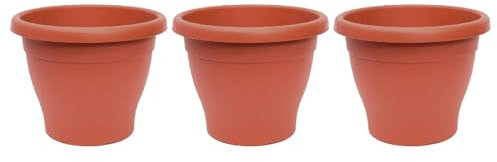 AC - Pack de 3 Macetas Mediterráneas - Plástico Resistente - Ideal para el Hogar, Plantas, Jardín, Decoración. - Cuidado de Plantas - Forma Redonda - 25 cm - Color Marrón