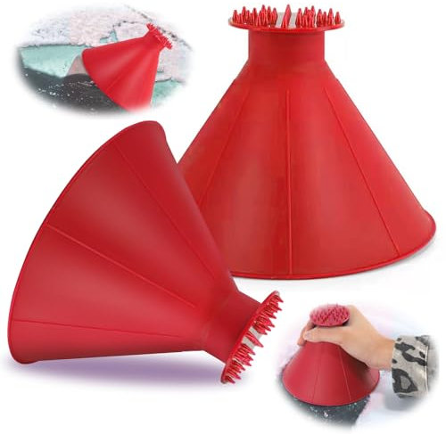 behone Rascador de hielo redondo para coche, 2 rasquetas de hielo para coche, con embudo redondo, rascador de hielo para coche con embudo de 360 grados, para parabrisas de coche, color rojo