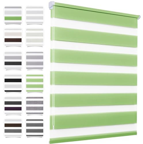 MupFup Doppelrollo Klemmfix ohne Bohren 35x110cm(BxH) Grün,Rollo Klemmrollo mit Lichtdurchlässig und Verdunkelnd/Höhe Stufenlos Verstellbar für Schlafzimmer,Badezimmer,Wohnzimmer Fenster und Tür