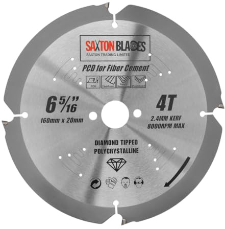 Saxton PCD lame de scie circulaire, 160 mm x 4 dents x 20 mm alésage, Polycrystalline Diamond Tipped Fibre Cement Board, Hard Materials
