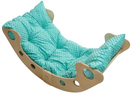 Skyline Balancelles Bascule Enfant Montessori Bebe 1 an Escalade Arche en Bois Mur descalade meble Arc à Grimper Bascule d'équilibre Portique d'escalade avec Coussin XL Turquoise