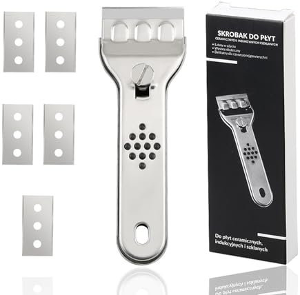 ieron Ceramic Hob Scraper, Stainless Steel Cleaning Glass Scrapers with 20 Replacement Blades Kitchen Multifunctional Cleaning Scrapers