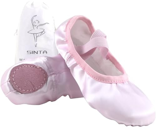 Sinta Balettskor satin professionell dans toffel yoga gymnastik tofflor balett platt läder delad sula för äldre flickor kvinnor, rosa UK barn 6,5, Rosa, 26.5 EU