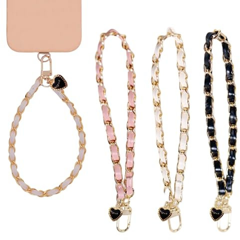 NATOSU 3 Stück Handykette, kurz universal, Handyanhänger aus Leder & Metall, Handyband, Handschlaufe, Handyband
