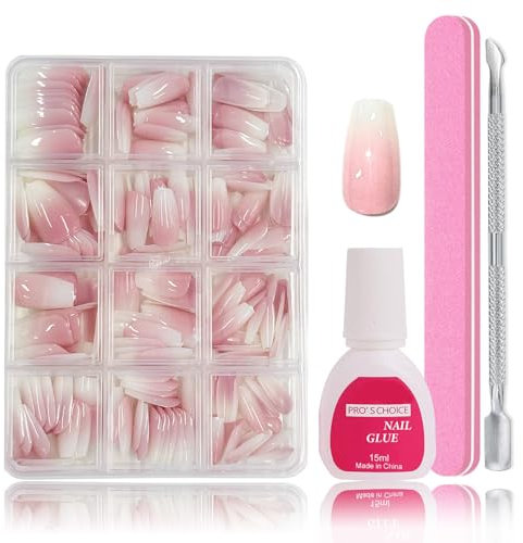 Falsche Nägel Tips Set - 240 Stück Französisch Falsche Nägel Zum Aufkleben - Weiß Rosa Gradient Design Künstliche Nägel Ballerina Nail Art Manicure Fake Nails für Damen und Frauen (Gradient Baby Pink)