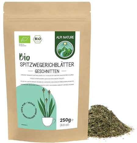 Alpi Nature Organic Ribwort Plantain Tea 250g 8.8 oz, Dried and Cut Ribwort Plantain Leaves