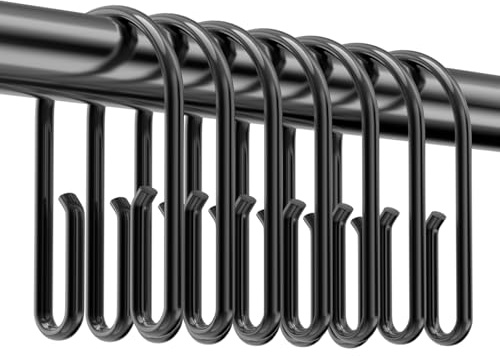 Black Shower Curtain Hooks Rings ，Double Sided Shower Curtain Rings Rust Proof，12 pcs Shower Hooks for Inside Shower，Smooth Sliding Anti-Drop Double Shower Rings for Curtain (Black)