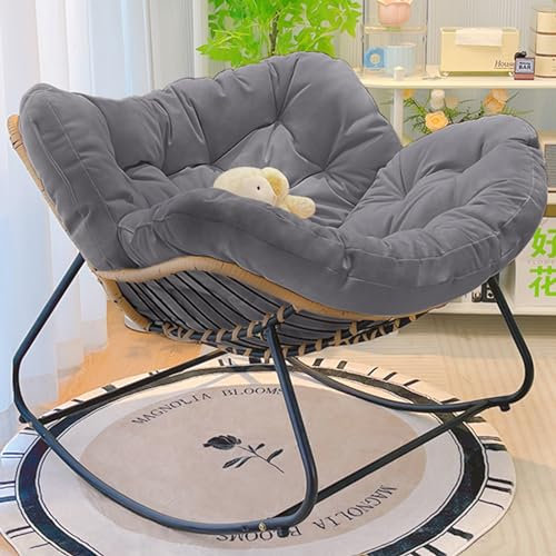 HARELA Schaukelstuhl Mit Liegefunktion Relaxliege, Schaukelstühle aus Korbgeflecht mit gepolstertem Kissen, Allwetter-Rattanstuhl mit Stahlrahmen, für Innen, Außeneinsatz(Gray,92 * 76 * 65.5cm)