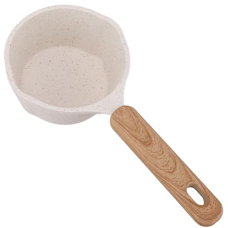 Petite casserole antiadhésive, pot à lait à fond plat en céramique avec bec verseur, casseroles et poêles multifonctions pour la friture (10,5 x 5,5 cm blanc)