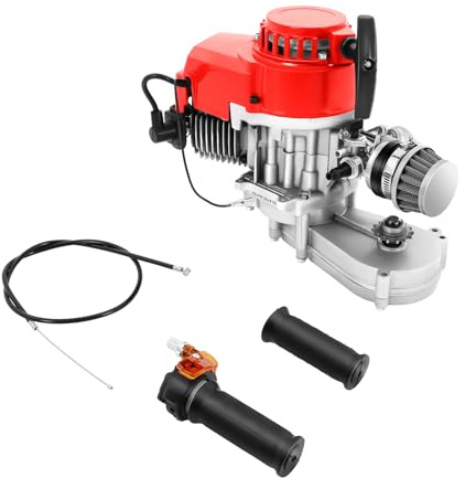 Dirtbike Motor 49cc, 2-Takt 49 cc Pocket-Bike Motor, 40mph Einzelzylinder Mini-Motor Luftbetriebene Kühlung, 2-Takt Motors mit 14mm Vergaser CVT-Getriebe, Mini Quad mit Griffe und Drosselklappenkabel