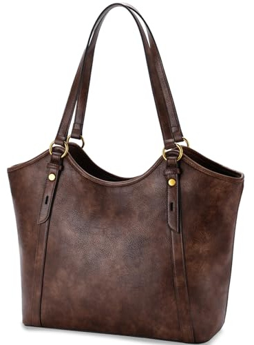 VASCHY Bolso Mujer Grande de PU/Lona - Bandolera para Trabajo, Viaje, Shopper, Universidad con Portatil 14 Pulgadas, Tote Vintage