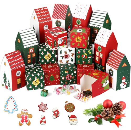 Watersay 24 Pcs Empty Advent Calendar Boxes to Fill 2026 Christmas DIY Advent Countdown Gift Boxes for Boys Girls Adults Party Favor(Red, Green)