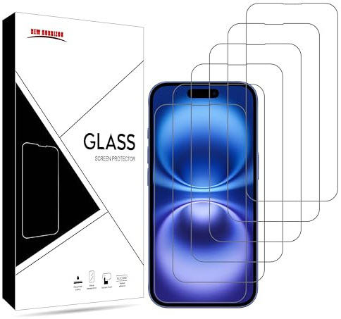 New Horrizon Pellicola protettiva per iPhone 16 e iPhone 15 (6,1 pollici), in vetro temperato, antigraffio, infrangibile, supporto a vita (iPhone 16/15), confezione da 6