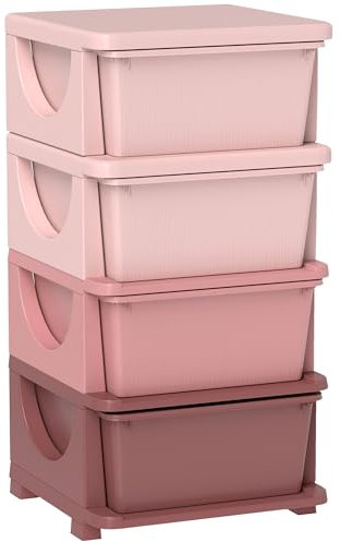 HOMCOM Schubladenschrank für Kinder mit Stauraum Aufbewahrungsboxen Spielzeug-Organizer Spielzeugkiste vier Ebene für Kinderzimmer 3-6 Jahre Kindermöbel Rosa 37 x 37 x 76 cm