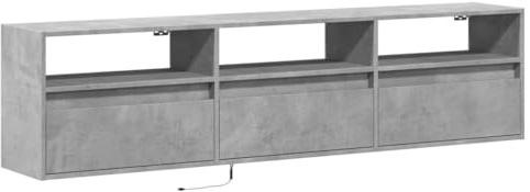 vidaXL Väggmonterad tv-bänk LEDs betonggrå 180x31x45 cm, väggenhet, väggmonterad TV-enhet, väggmonterat skåp, TV-väggenhet, hängskåp, väggförråd