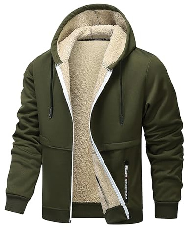 UHouse Winterjacke Herren Warm Sweatjacke Fleece Kapuzenjacke Gefüttert Winter Kapuzenpullover Jacke mit Kapuze Outdoor Zipper Hoodie Bequeme Jacken Lässig Fleecejacke Baumwolle Jacket Armee Grün XXL