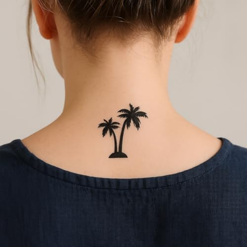 Fake Tattoo Palme – Temporalis® | Temporäre Tattoos für Erwachsene – EU-zertifizierte Kosmetik, vegan & wasserfest – Hält 1 bis 2 Wochen [ Zwillingspalmen ]