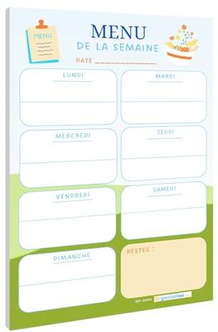 Bloc menu de la semaine - planificateur des repas hebdomadaire - A5 planning pour préparer les repas de la famille - organisation quotidien 50 pages.