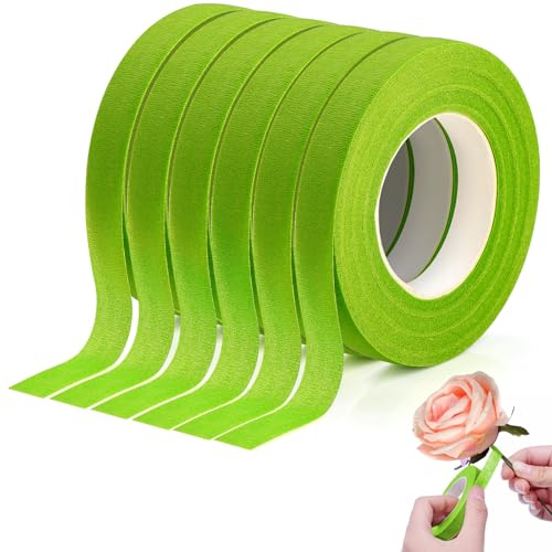 XRXYMQ Floristenband 6 Rollen 162 m Hellgrün Floristentape 12 mm (27m/Bände | Selbstklebendes Blumenband, flexibel und reißfest, Floral Tape ideal für Blumenstiele, Sträuße, Dekoration und Bastelarbeiten