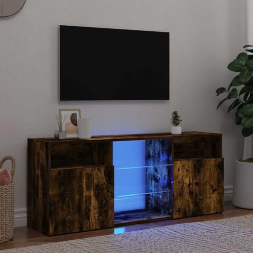 GCHDHAPB Home-Entertainment Center & TV-Ständer, TV-Schrank mit LED-Lichtern, Raucheiche, 120 x 30 x 50 cm