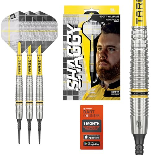 Target Darts Scott Williams Génération 2 Jeu de Fléchettes à Pointe Souple, 18G | Fléchettes Player Edition G2 90% Tungstène, Pointes Noires, Ailettes Pro Ultra No.2, Flèches Pro Grip Tag