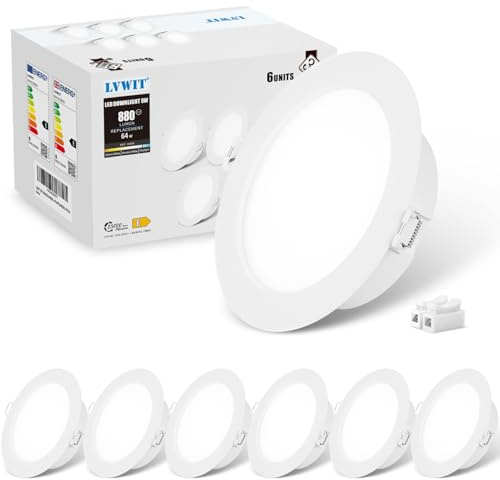 LVWIT LED Downlights for Ceiling,8W Spotlights Ceiling Lights,Ultra Slim LED Recessed Ceiling Spot Lights,6500K Cool White Spot Lights Ceiling Lights for Kitchen Living Room,Non-Dimmable,880LM,6 Pack
