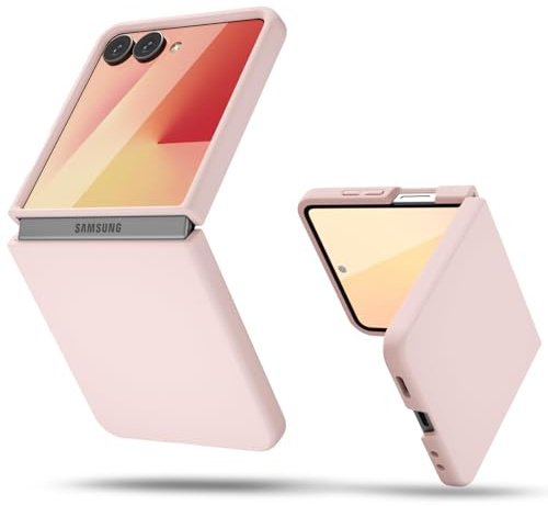 oakxco for Samsung Galaxy Z Flip 7 Phone Case Liquid Silicone, Cute Thin Slim Grip Soft Rubber Gel for Women Men, Smooth Matte TPU Plain Solid Color Girly Simple Case with Camera Cover, Light Pink