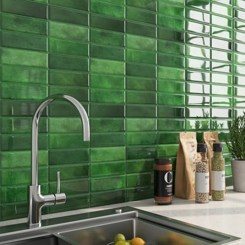 FunStick 30CMx30CM 30 Pezzi Piastrelle Autoadesive Verdi Vintage Mattonelle Adesive Cucina Verde Rivestimento Parete 3D Mattonelle Adesive Bagno Rettangolari Adesivi per Piastrelle Muro 3D Cucina