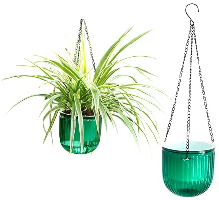 Meicynhoger 2 Macetas Colgantes Autoriego Retro - Maceta Decorativa de 16.5 cm con Ganchos para Plantas,Uso en Interior/Exterior: Balcón, Pared, Terraza y Jardín Verde
