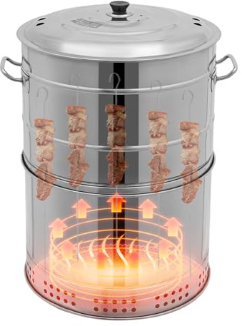 DELOPVIO Smokeless Charcoal Hanging Kebob Grill, 360° Smokeless Outdoor with 50 Skewers, Stainless Steel Surround Charcoal Kebab Grill for Travel Camping Picnic Patio Backyard