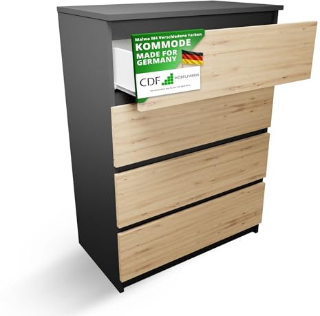 CDF Kommode Anthrazit Artisan mit 4 Schubladen 97 cm Hoch Sideboard Schmale | Komode Schlafzimmerkommode für Flur Büro Schlafzimmer Wohnzimmer Schubladenschrank Regal mit Schubladen Schrank Möbelstück