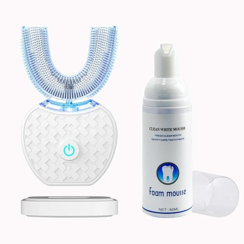 Spazzolino da denti automatico a ultrasuoni, spazzolino elettrico ad ultrasuoni per adulti, 360°, 76 cm, timer automatico, ricarica wireless, lavabile, per viaggi e casa, doppio uso (bianco)