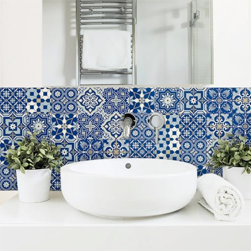 Stick on Tiles 15X240CM Navy Blue Tile Stickers Transfers for Bathroom Kitchen,Peel and Stick Wall Stickers Self Adhesive Vinyl Waterproof Oil Proof Home Decor
