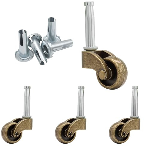 Cjueiom 4 Pack 1 Swivel Stem Ball Caster Wheels, Antique Brass | Zinc Alloy, For Furniture & Industrial Use