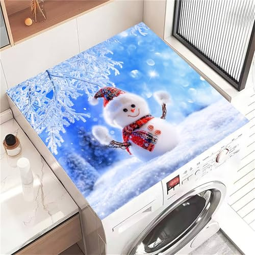 Highdi Housse de Protection pour Machine à Laver Top Motif Bonhomme de Neige, Coussin de Machine à Laver Antidérapant, Tapis de Protection pour Dessus Sèche-Linge Séchage Rapide (Bleu 1,30x40cm)