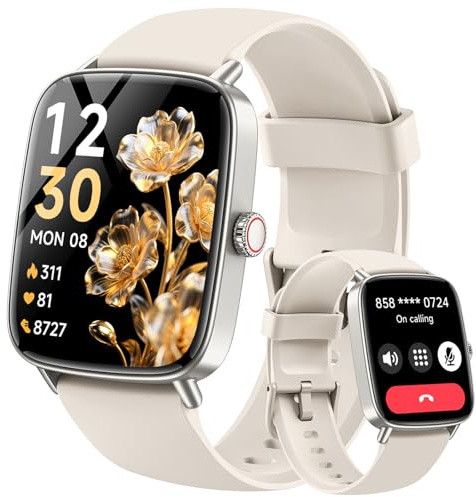 Smartwatch Damen 1.85 2 Armbänder Metallrahmen für Samsung Android iOS | Damen Fitnessuhr Fitness Tracker, Herzfrequenz/SpO2/Schlafmonitor/IP68 Wasserdicht, Sportuhr Schrittzähler Uhr Beige