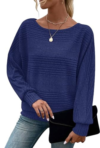 Gemulate Women's Jumpers Crewneck Ladies Batwing Tops Long Sleeve Pullover Loose Casual Summer Autumn Lightweight Sweater Shirts for Leggings S-XXL