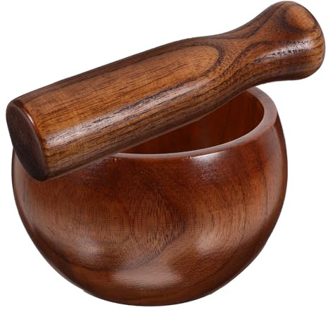 LIFKOME Mortier Et Pilon En Bois Naturel 15 Cm, Bol En Bois Massif, Outil De Broyage Polyvalent Cuisine Maison, Assaisonnements, Herbes Et Épices, Ensemble Pilon Mortier Complet