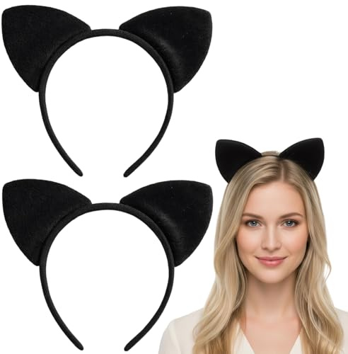 ZocRjvN 2 Stück Katzenohren Schwarz, Katzenohren Haarclip Für Halloween, Cosplay Und Karneval, Universelle Größe Für Damen Und Jugendliche