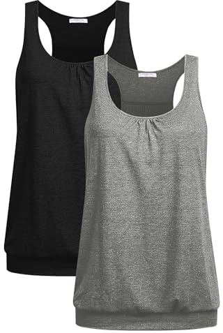 PINSPARK Tanktops dam racerback yoga sporttoppar ärmlös andningsbar fitness löpskjorta lös sittande muskelskjortor, Svart/ljusgrå, XL