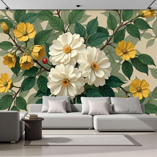 Carta da Parati Fotografica Rose Fiori 200x140 cm, Tessuto di Seta Effetti 3D Murale Acquerello Poster Decor da Parete Per Soggiorno Ufficio Muro di Sfondo