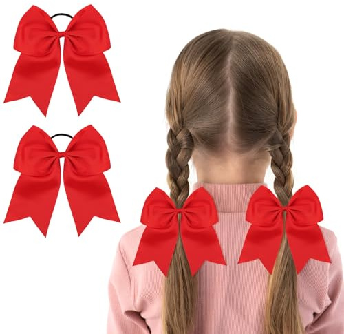 LOPHE Gomas Pelo Niña Bebé, 2 Piezas Cintas Lazos Pelo, Coleteros Elástico con Lazo para el Pelo, Lazos Para El Cabello, Accesorios Para El Cabello Escolar, Gomillas Jugar o ir a la Escuela (Rojo)